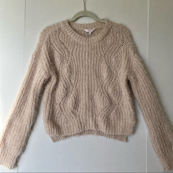 Candies women’s eyelash chenille long sleeve cable knit sweater, Large, beige - Picture 2 of 8